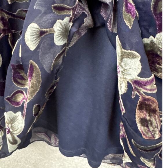 Velvet Burnout Mini Dress Baby Doll Spirit Of Grace Floral Navy Size M Boho Chic - Picture 9 of 11